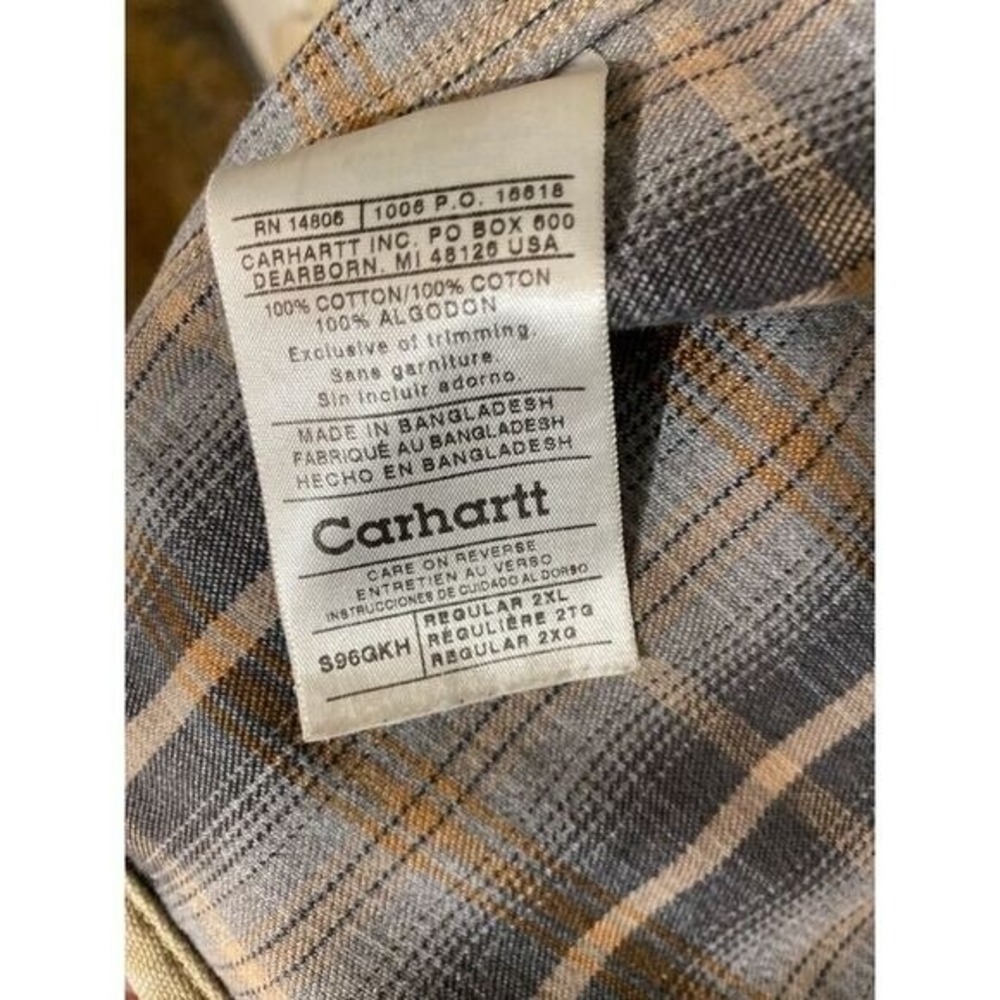 Carhartt Canvas Flannel Lined Shirt Jacket Tan Plaid S96GKH Mens 2XL Regular - Picture 9 of 12